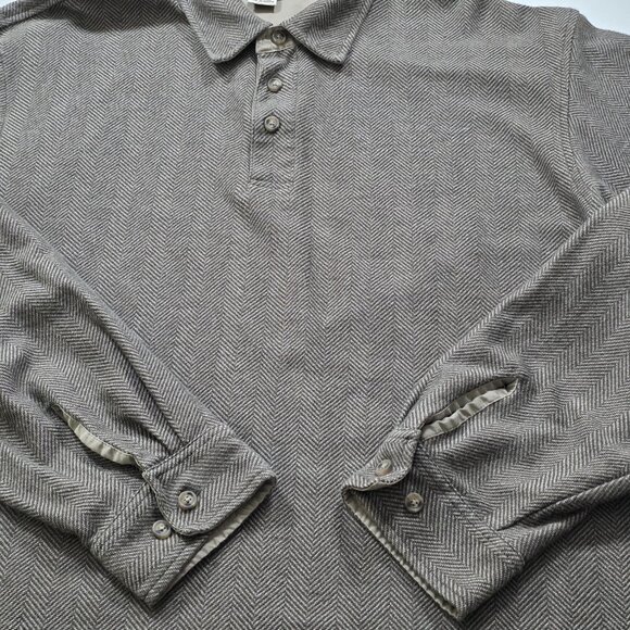 Vtg L.L. Bean Polo Shirt Men XL Tall Beige Herringbone LS Buttons Collar Cottage - Picture 11 of 16